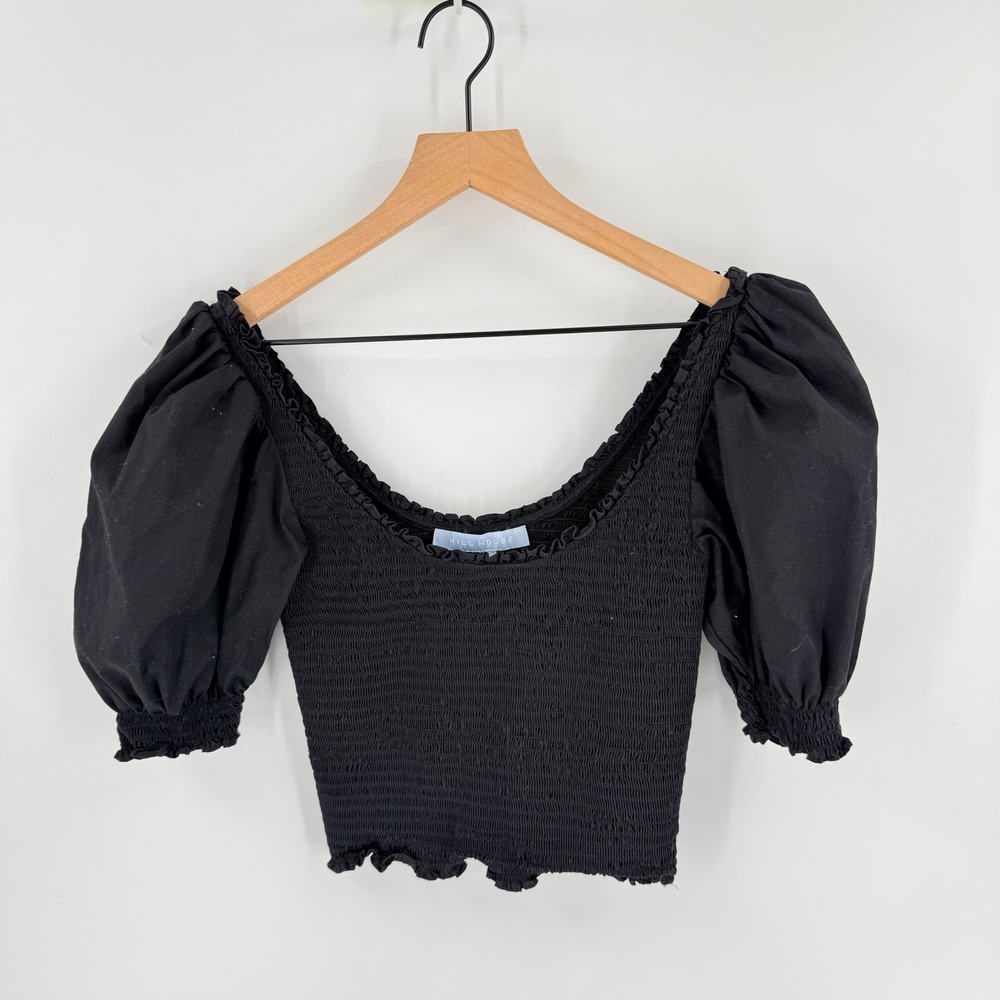 Hill House Home The Athena Top Black Small Smocked Puff Sleeve Crop Cottagecore